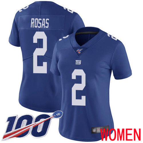 Women New York Giants #2 Aldrick Rosas Royal Blue Team Color Vapor Untouchable Limited Player 100th Season Football NFL Jersey->women nfl jersey->Women Jersey
